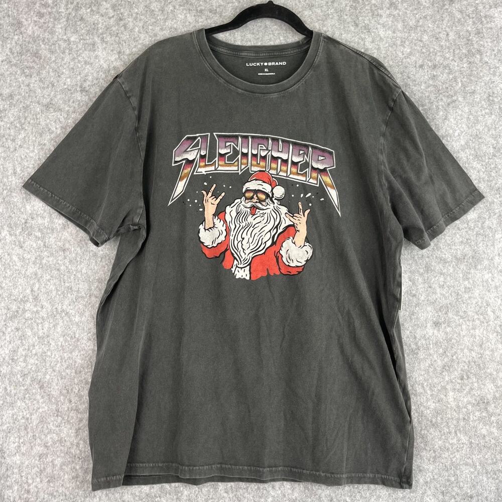 Lucky Brand Sleigher Santa Tee Shirt‎ Mens XL Gray Graphics Christmas Casual NEW